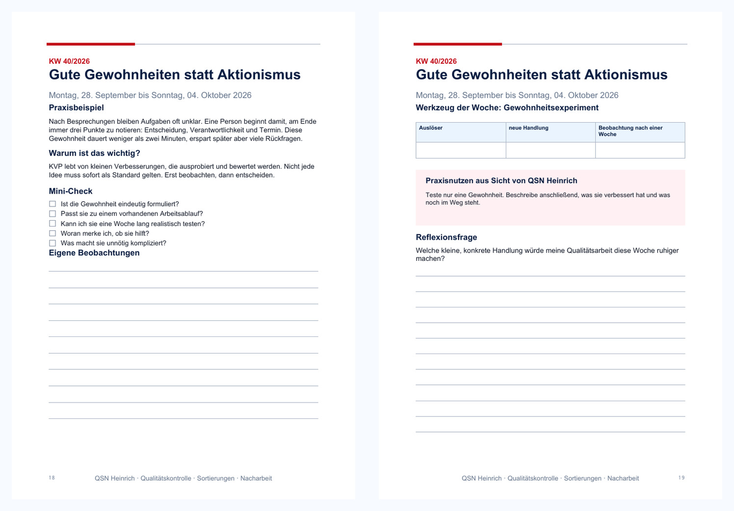 Praxisbeispiel, Mini-Check und Werkzeug der Woche